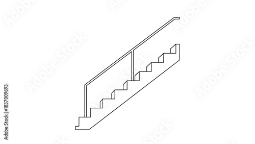 Black and white line drawing of a staircase with railing