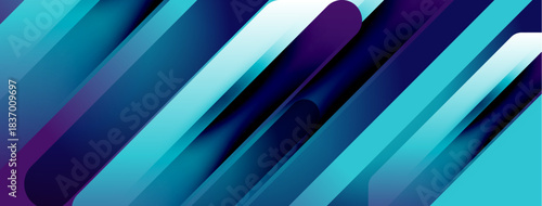 Abstract geometric design. Diagonal lines create dynamic visual effect. Blue, purple hues dominate composition. Modern aesthetic.