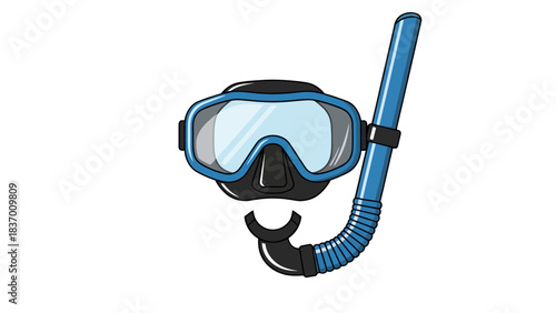 Blue and black snorkel and mask on a white background