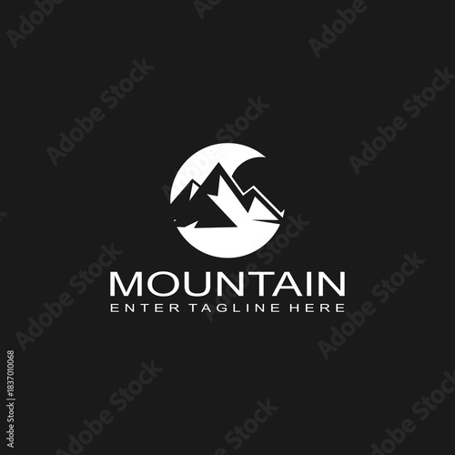 Mountain logo design, mountain range, vector, travel, outdoor, camping, valley, adventure, silhouette, outdoor, graphic, peak, element, shape, expedition, camp	