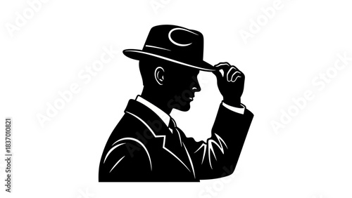 Elegant Gentleman in Hat Silhouette Mysterious and Stylish Profile.
