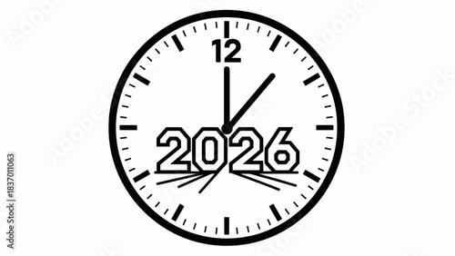 Clock Striking Midnight on New Year's Eve 2026 Illustration