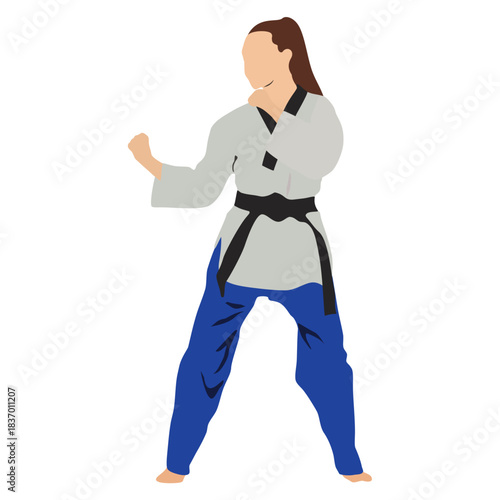 female taekwondo fighter in defence or fighting stance