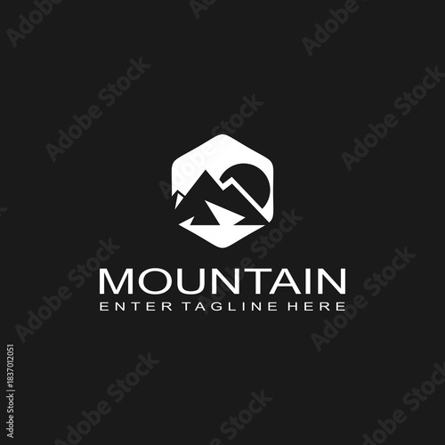 Mountain logo design, mountain range, vector, travel, outdoor, camping, valley, adventure, silhouette, outdoor, graphic, peak, element, shape, expedition, camp	