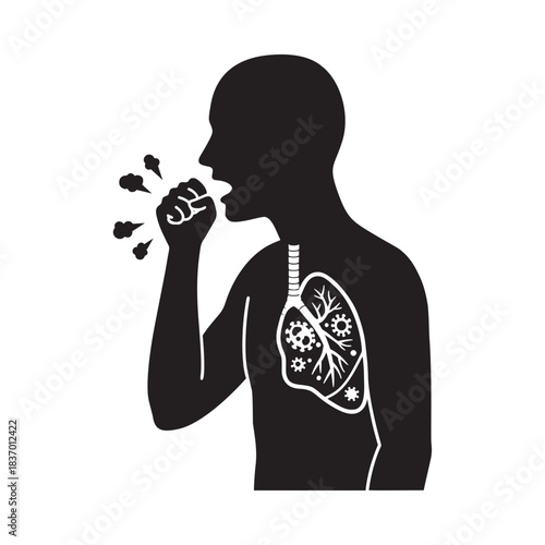 Silhouette of person coughing severely revealing damaged lungs illustrating respiratory illness and infection concept