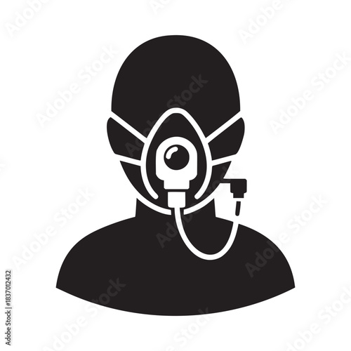 Professional silhouette of person wearing a respiratory mask for medical care or exercise testing