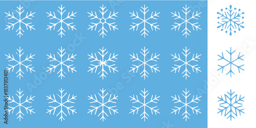 Delicate winter snowflakes on light blue background for elegant holiday designs and festive season marketing campaigns