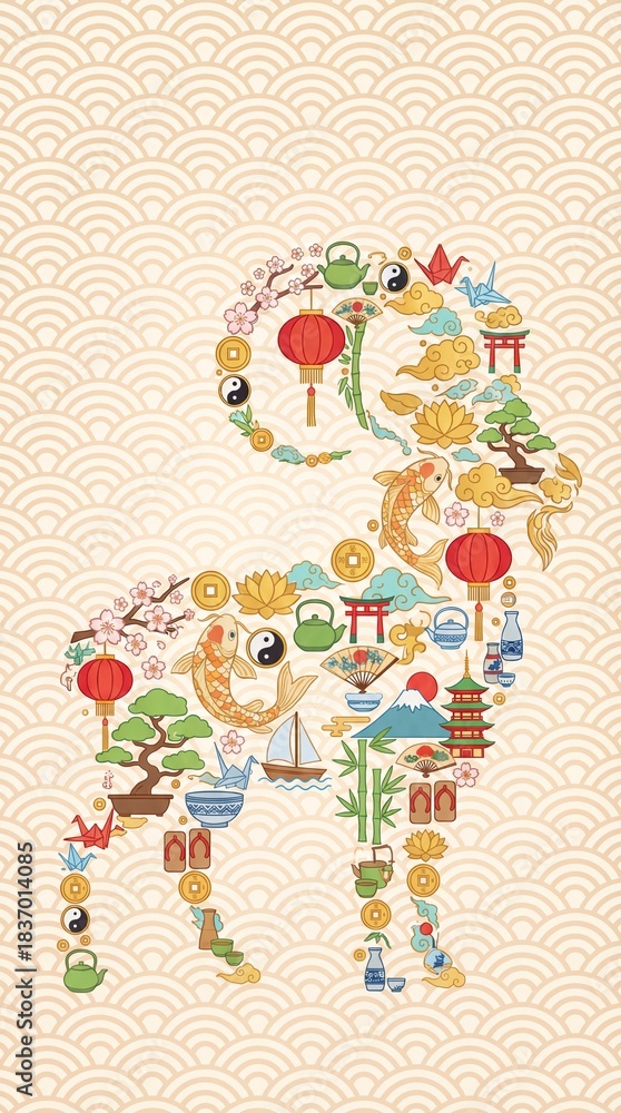 Obraz premium Chinese zodiac sheep with cultural symbols