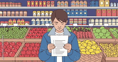 Young woman shopping for food in a retail supermarket store