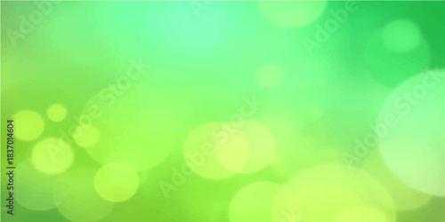 Abstract green bokeh background with bright nature light and soft blurred spring circles for a shiny vector wallpaper design