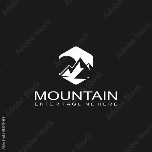 Mountain logo design, mountain range, vector, travel, outdoor, camping, valley, adventure, silhouette, outdoor, graphic, peak, element, shape, expedition, camp	