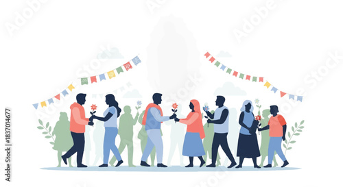 Diverse people sharing traditional lights in a vibrant cultural celebration, fostering community spirit and unity during a joyful festive gathering