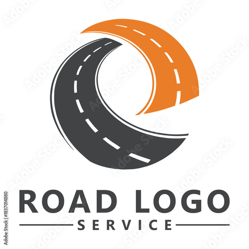 Road maintenance creative sign concept open a logo design template construction vector icon idea with highway in negative space transportation and traffic themes