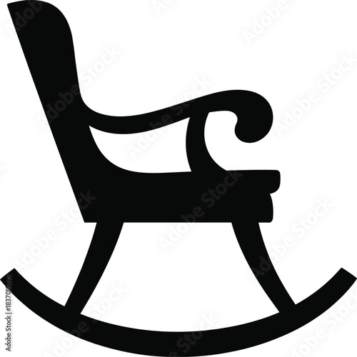 Black silhouette of a rocking chair on white background furniture interior