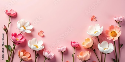Pastel Blossom Arrangement Delicate Pink and White Flowers on a Soft Background