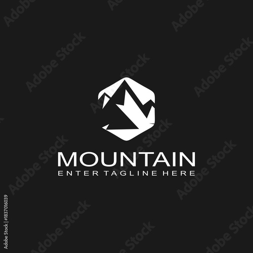 Mountain logo design, mountain range, vector, travel, outdoor, camping, valley, adventure, silhouette, outdoor, graphic, peak, element, shape, expedition, camp	