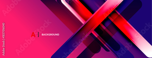 Abstract gradient background. Dynamic lines intersect, creating vibrant visual effect. Pink, purple, red hues dominate composition. Modern design element.