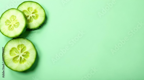 Refreshing Cucumber Slices on a Light Green Background, Perfect for Health and Wellness Designs