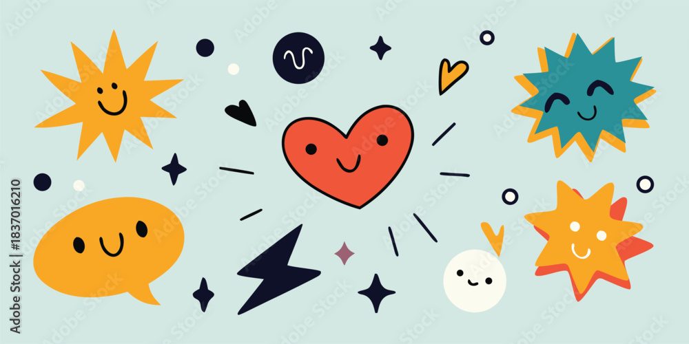 Fototapeta premium set of funny cartoon heart