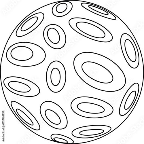 Abstract sphere with elliptical patterns and outlines