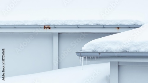 Winter's Embrace Snow-Covered Roofline with Icicles Hanging from the Eaves