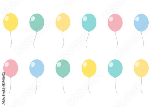 ふわっと浮かぶ丸い風船のシンプルセット/色違いで使えるイラスト素材