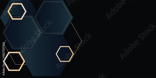 Modern luxury horizontal banner background with layers of golden hexagon shapes and shadow decoration.
