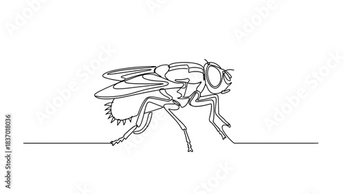 Line art illustration of a fly walking on a surface  