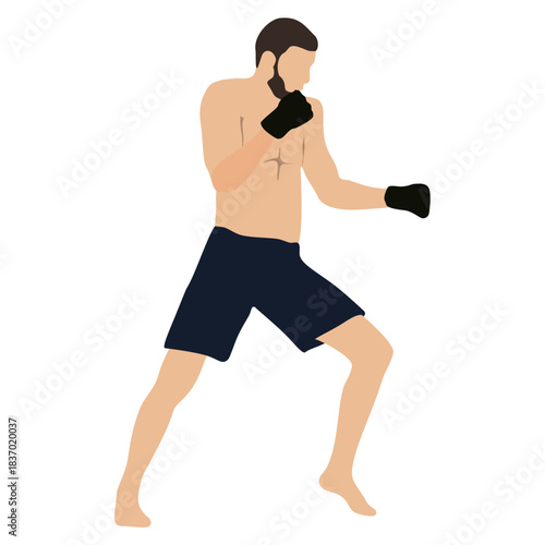 Male kick boxer in fighting stance.