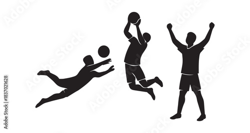 Silhouette Vector Sport Players Jumping with Ball Active Lifestyle Background Concept