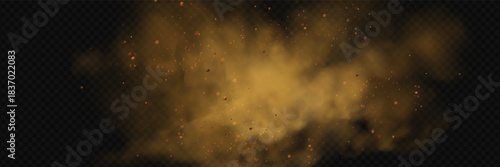 Brown dune explosion with yellow flying sand and textured wind dust effect.