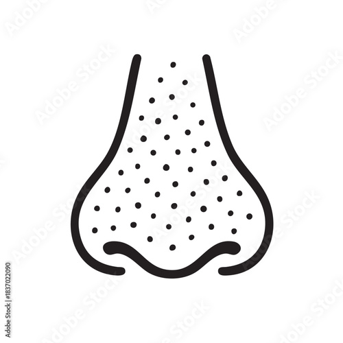 Nose with pores line icon vector illustration, black dots on human nose skin problem
