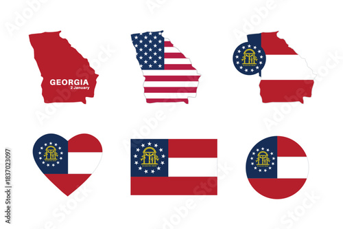 Georgia flag and map set. Georgia state flag to celebrate January 2nd.