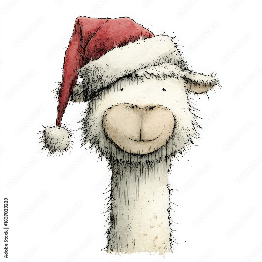 Obraz premium alpaca - cute smiling animal character wearing a red santa hat