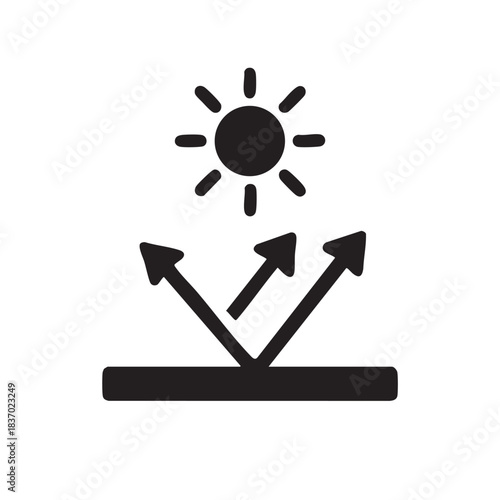 Sun protection icon showing sun reflecting off a surface, UV ray block