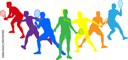 Silhouette Tennis male men players set. Active sports people healthy players fitness silhouettes concept.