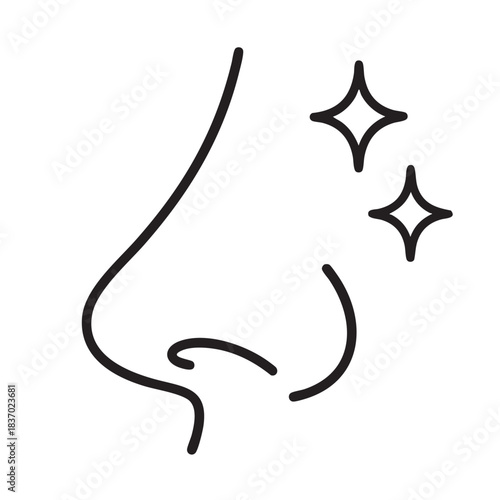 Clean nose with sparkling effect icon line art illustration isolated on white background