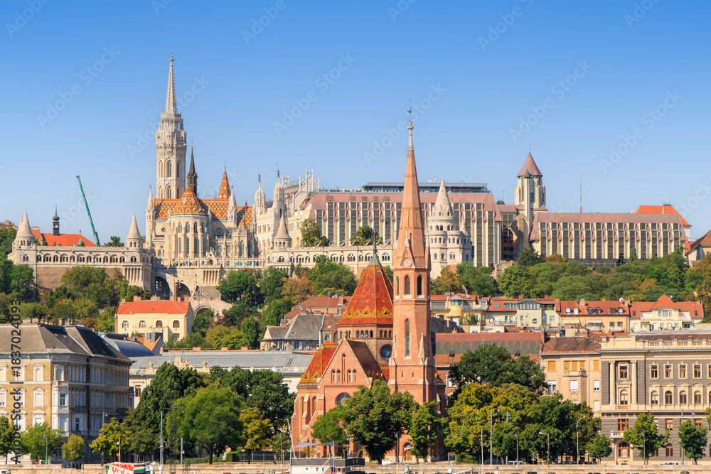 Fototapeta premium Budapest, Hungary. View of a Budapest cityscape over river Danube.