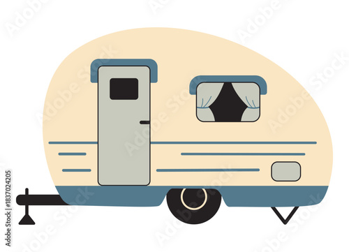 Vector illustration of a camper trailer. Travel trailer in a flat style on white background. Suitable for travel themes, camping, outdoor illustrations, posters, stickers .