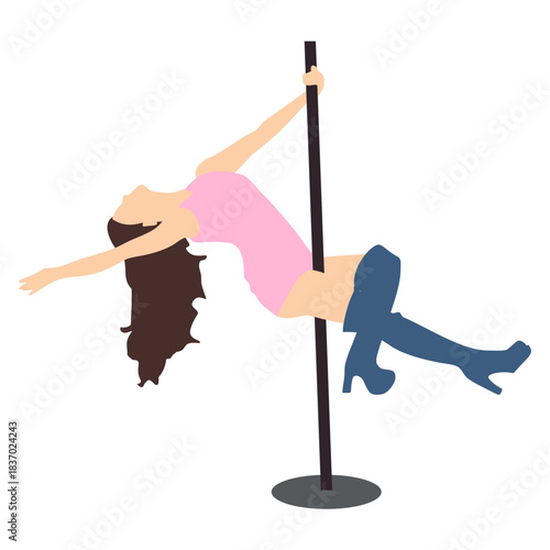 Beautiful pole dancer performing vector illustration.