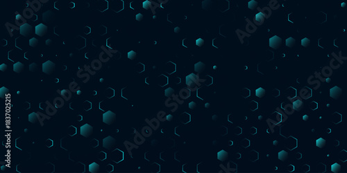 Abstract hexagon blue background banner futuristic business data technology modern concept, polygon shape lines connecting link dark blue contrast
