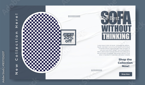 Modern sofa advertisement with discount offer and stylish design for furniture retailers