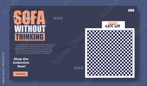Modern sofa advertisement with discount offer and stylish design for furniture retailers