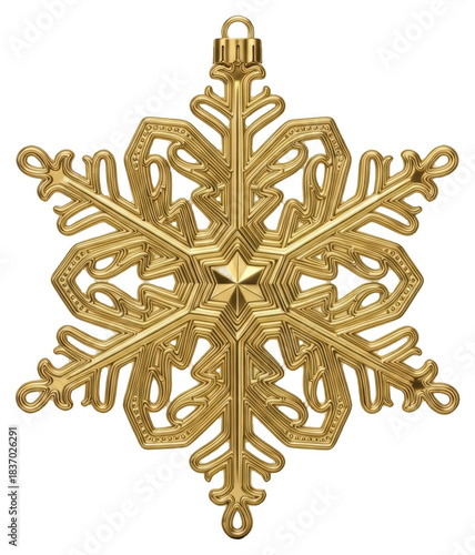 A decorative golden snowflake ornament, christmas ornament, form, gold, illustration, ornament, snowflake 