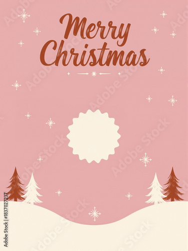 merry christmas greeting card poster with christmas tree
