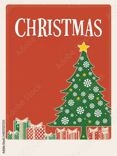 merry christmas greeting card poster with christmas tree