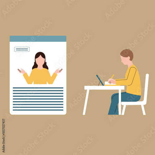 Flat Vector Split-Screen Online Classroom Layout