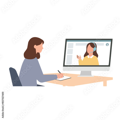 Flat Vector Side Profile Online Lesson Scene