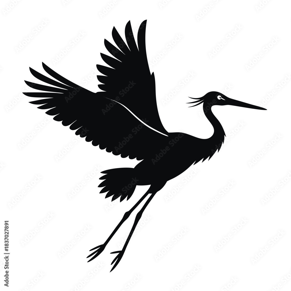 Fototapeta premium Stork Fly vector clean black silhouette design white background