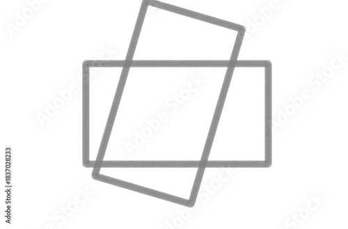 Minimalist geometric overlap featuring two intersecting gray rectangular outlines creating dynamic visual tension